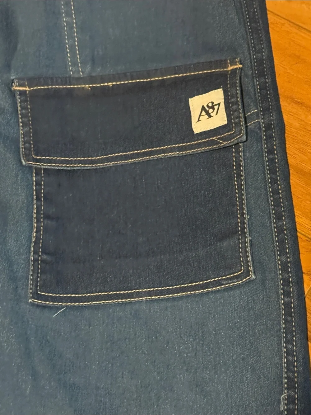Aeropostale Girls Pink Top with Navy & Denim Blue Patch Skirt